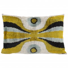 IKAT SILK UNIQUE YELLOW BLACK GREY WAVE PATTERN Q408     - CUSHIONS